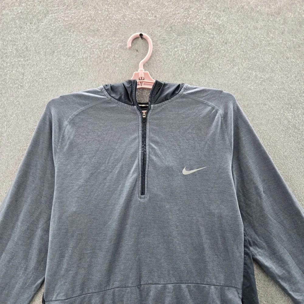 Nike Men Hoodie‎ M Gray Dri-Fit Activewear Logo Sprint HZ Logo Swoosh Pullover
